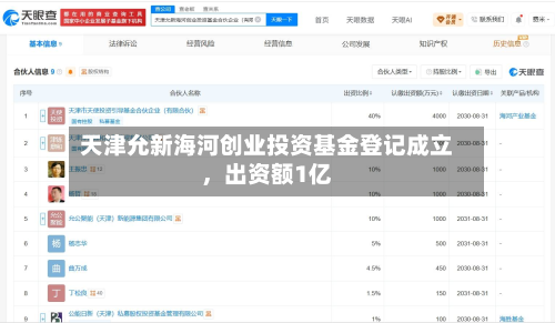 天津允新海河创业投资基金登记成立	，出资额1亿-第2张图片