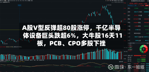 A股V型反弹超80股涨停，千亿半导体设备巨头跌超6%	，大牛股16天11板，PCB	、CPO多股下挫-第1张图片