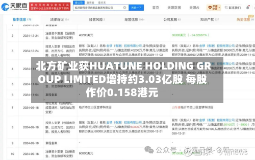 北方矿业获HUATUNE HOLDING GROUP LIMITED增持约3.03亿股 每股作价0.158港元-第2张图片