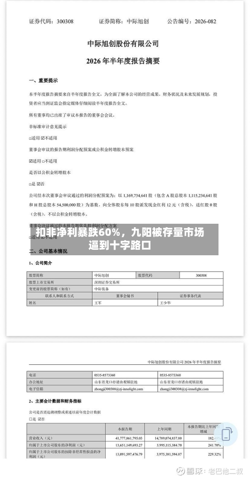 扣非净利暴跌60%	，九阳被存量市场逼到十字路口-第2张图片