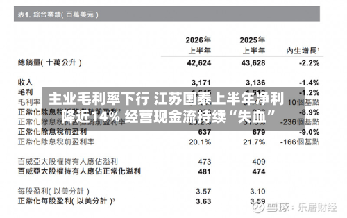 主业毛利率下行 江苏国泰上半年净利降近14% 经营现金流持续“失血	”-第1张图片