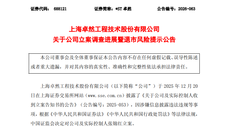*ST卓然	、*ST清越：提示强制退市风险